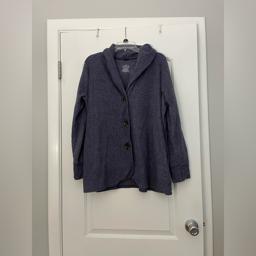 Cuddl Duds Fleecewear with Stretch Purple Button Down Cardigan